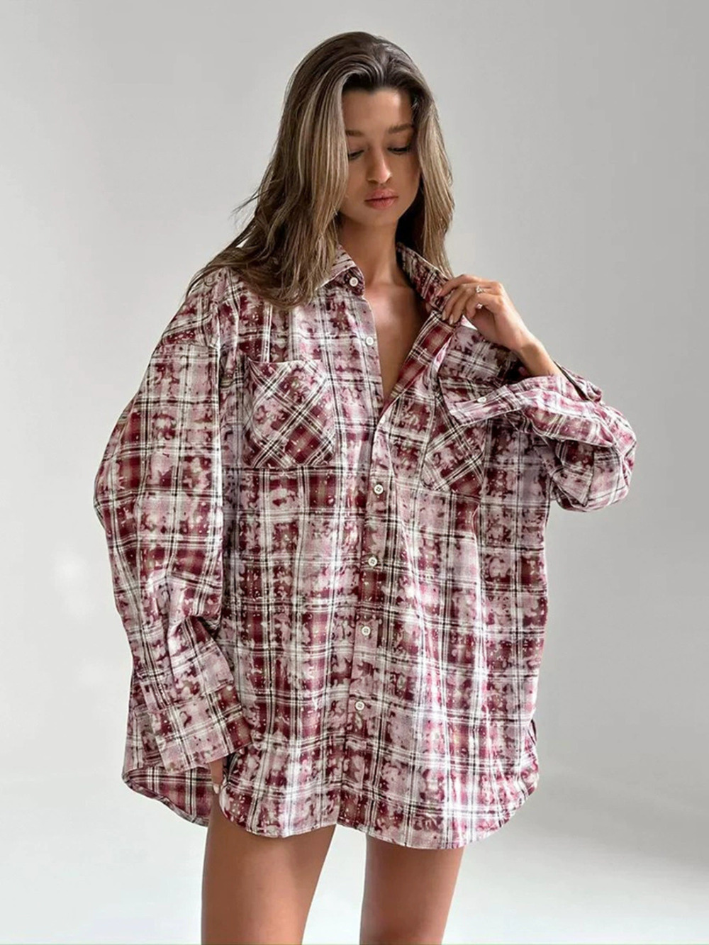 Forever 21 Vintage Distressed Oversized Plaid Overshirt Fall Street